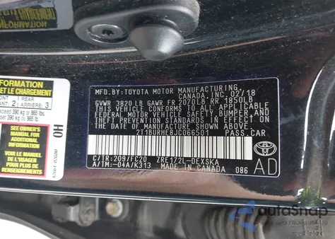 2018 Toyota Corolla Se from USA, damaged, VIN 2T1BURHE8JC066501